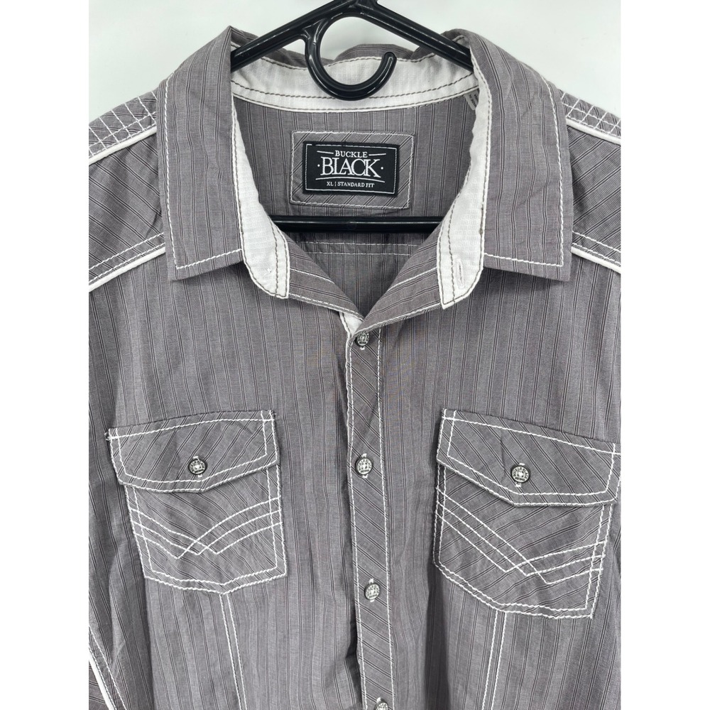 Buckle Black Button Down Mens XL Grey Excellent Contrast Stitch Western